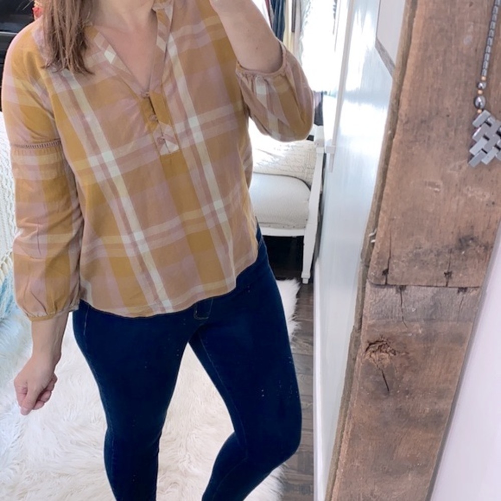 Prana Elena top mustard plaid size small - Picture 3 of 8
